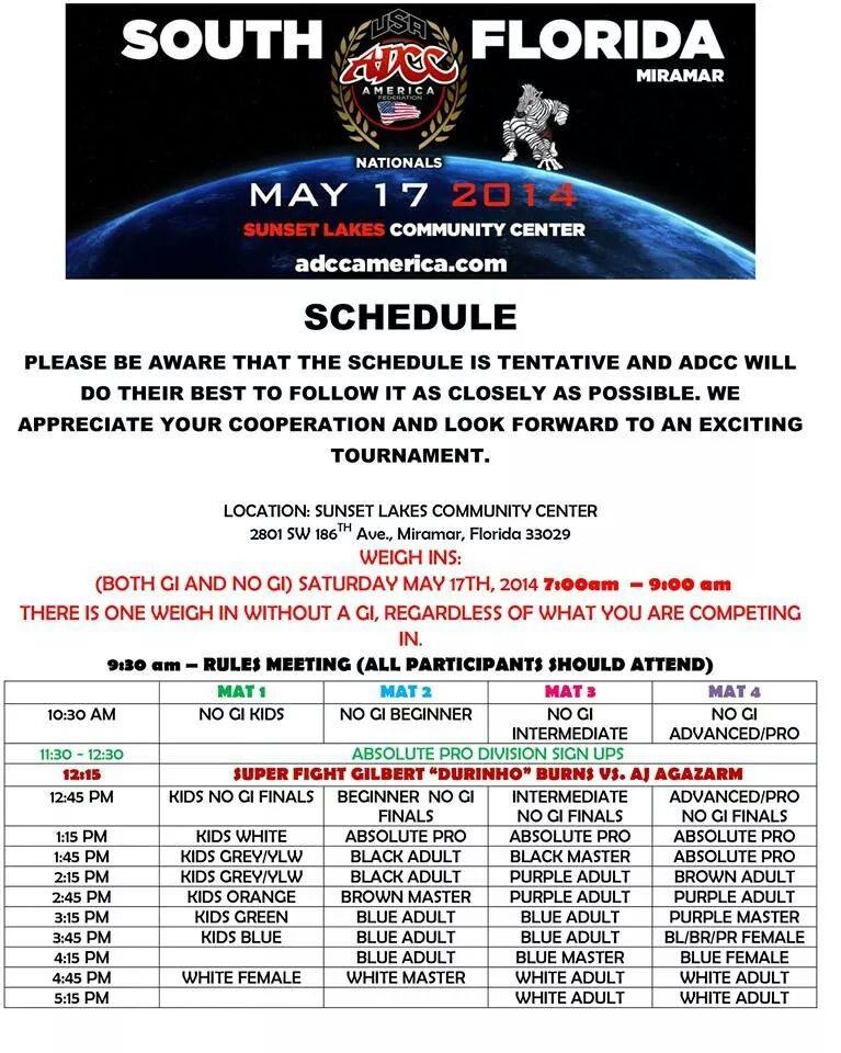 ADCC South FL Schedule